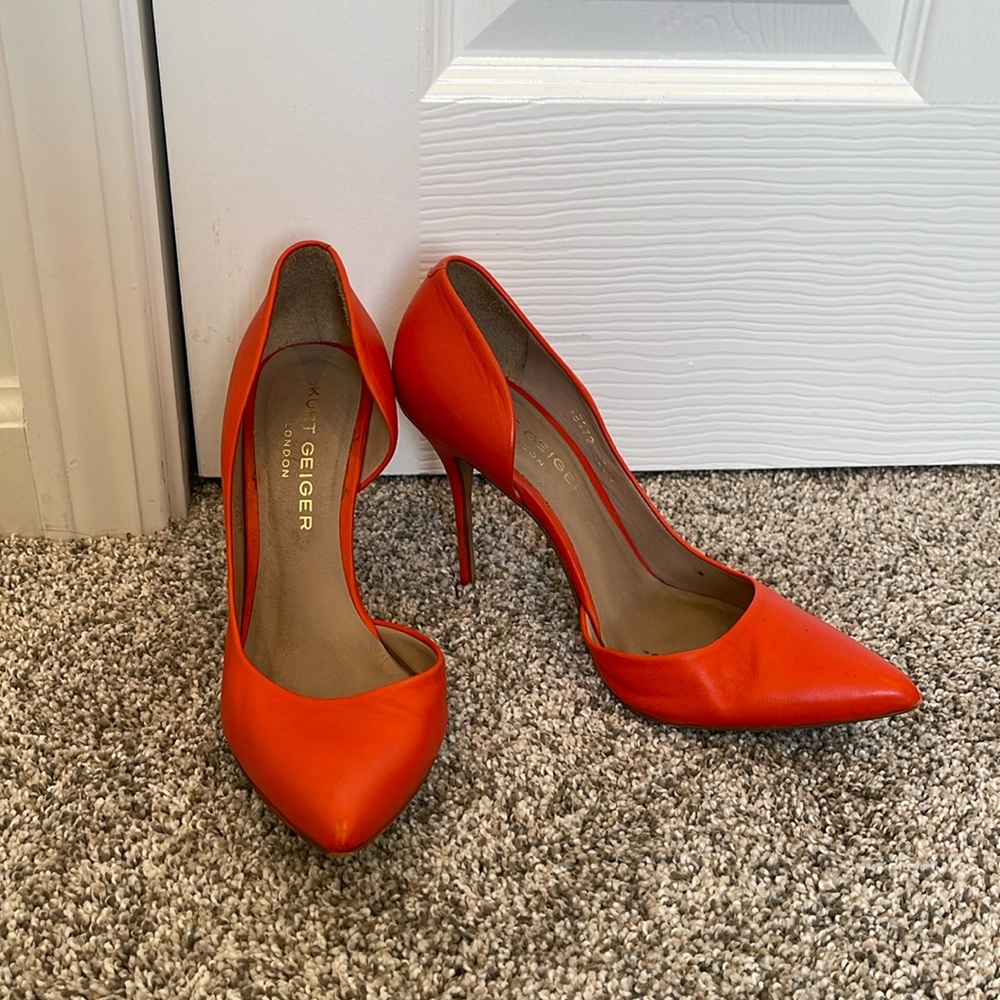 Orange pointed toe heels